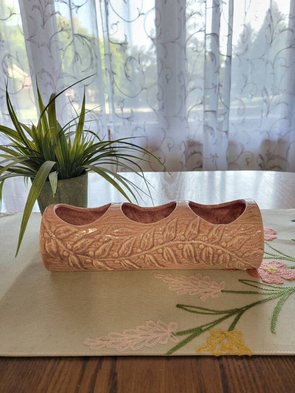 Vintage Red Wing Pottery Log Planter Vine Pink Speckled 10" USA 440 Mid Century